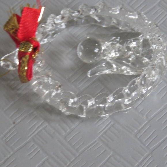 Vintage Clear Spun Glass Crystal Angel in Wreath Hanging Holiday Ornament - Picture 12 of 15